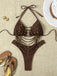 Ensemble Bikini Halter Lacé à Perles Métalliques Années 80