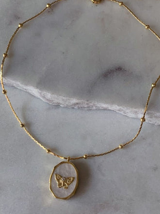 Collier pendentif cadre photo papillon vintage