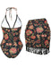 2PCS Maillot de bain et paréo à franges et décolleté en V profond années 1960