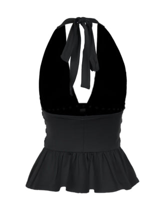 Haut dos nu noir à strass style punk des années 1980