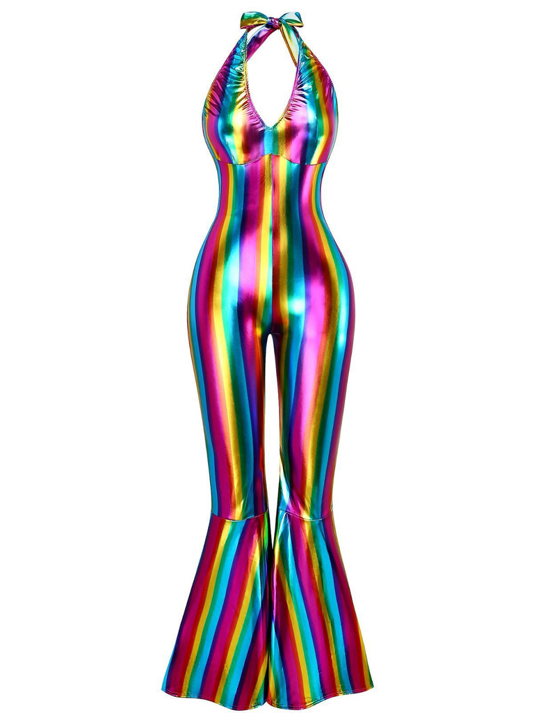 [Prévente] Combinaison dos nu disco blocs de couleurs arc-en-ciel des années 1970