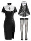 Ensemble robe gothique noire de religieuse à croix avec voile et bas Années 1980