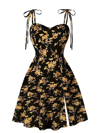 [Grande taille] Robe orange bretelles lacets petites fleurs des années 1940