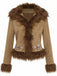 Veste avec bordure en fausse fourrure et broderie de roses années 1970