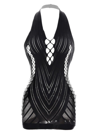 Robe de lingerie mini en résille à décolleté dos nu années 1960