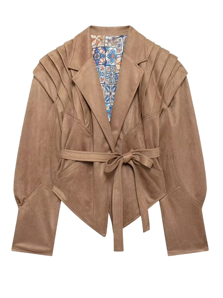 Veste à boutons unis en col en V et lacets années 1980