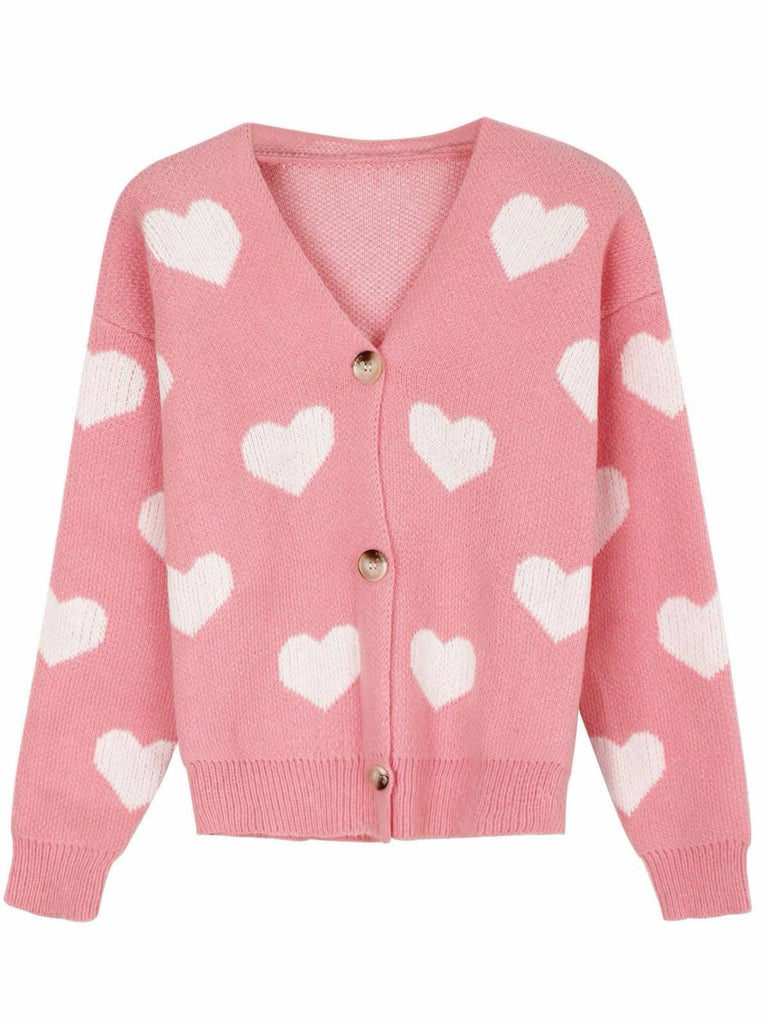 Cardigan en maille à imprimé cœur style Saint-Valentin années 1950