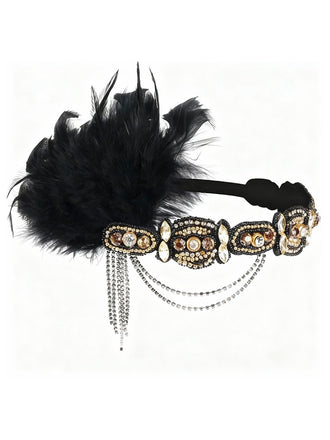 Bandeau à plumes et cristaux inspiré de Gatsby années 1920