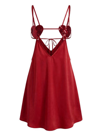 Nuisette sexy à sequins en satin uni ornée de cœurs années 1960
