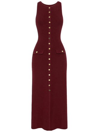 Robe tricotée unie sans manches simple boutonnage années 1960