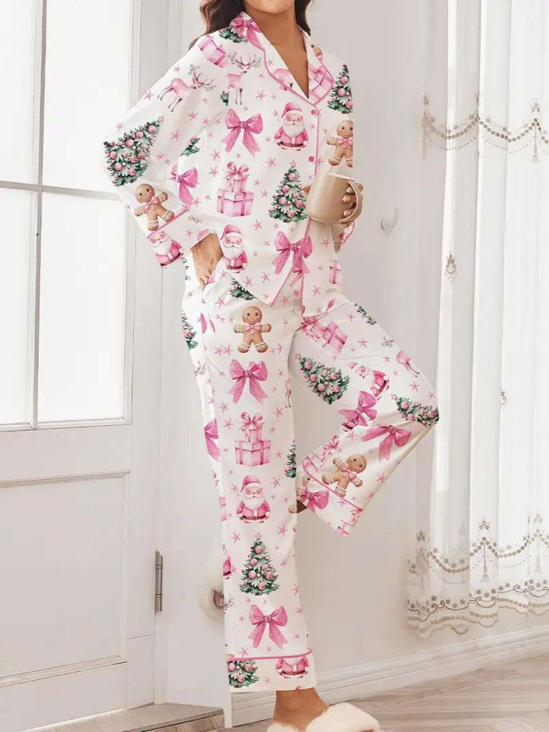 Ensemble de pyjama blanc de Noël avec des cannes de bonbon des années 1940