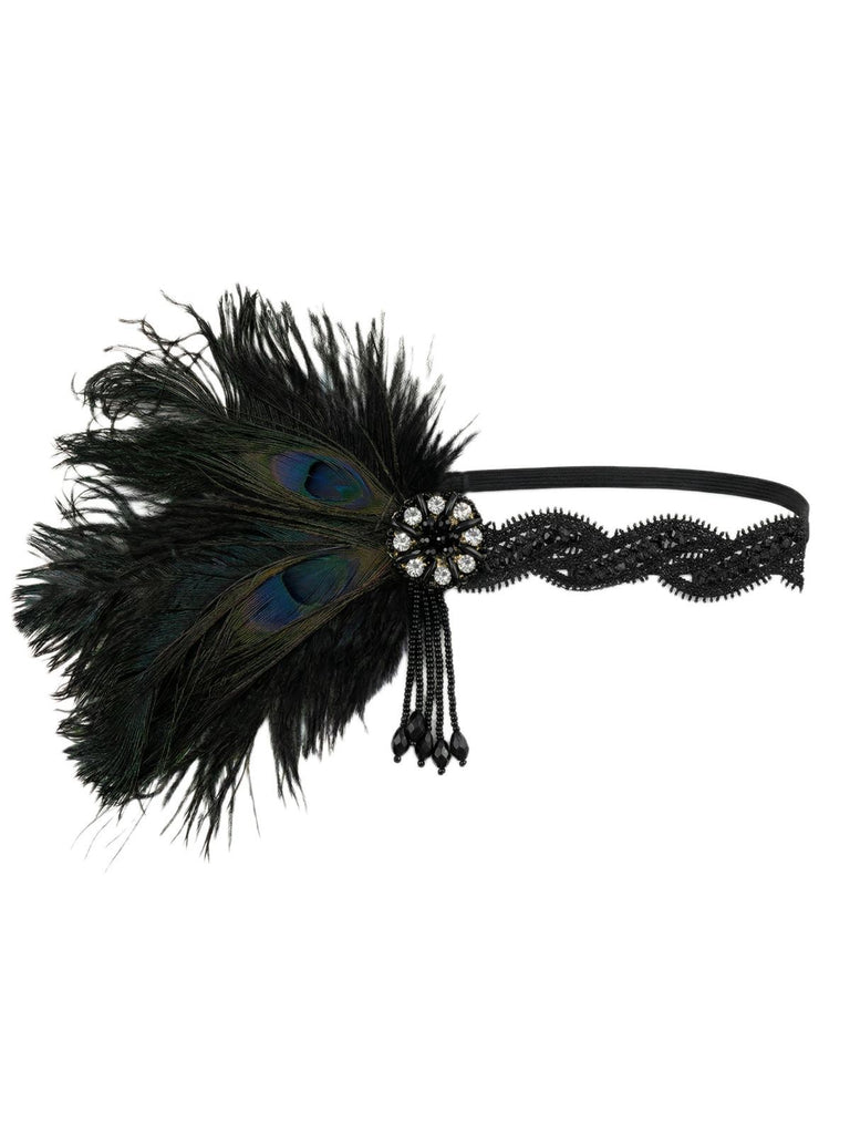 Bandeau pompons en plumes de paon Gatsby années 1920