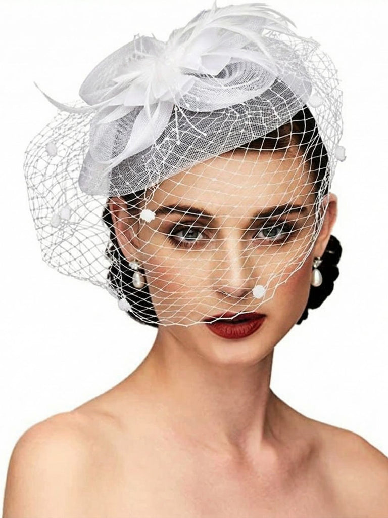 Accessoires pour cheveux vintage en maille et plumes nœud papillon