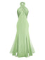 Robe convertible verte col licou croisée en mousseline de soie années 1930