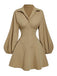Robe beige manches bouffantes col revers et taille élastiquée années 60