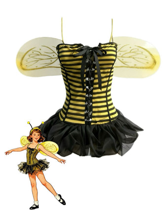 Ensemble de costume de cosplay d'abeille rayée jaune années 1960