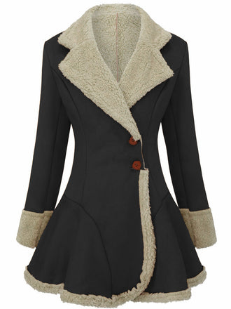 Veste en daim vintage à revers et ourlet évasé noire années 1970