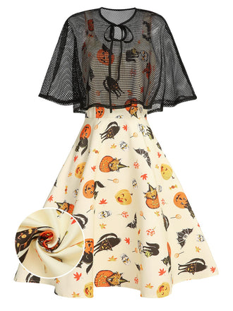 Robe de Costume Années 50 Avec Cape Déguisement Halloween
