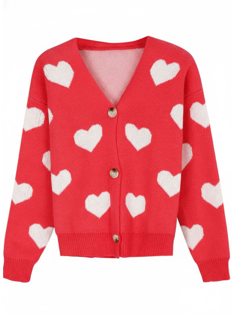 Cardigan en maille à imprimé cœur style Saint-Valentin années 1950