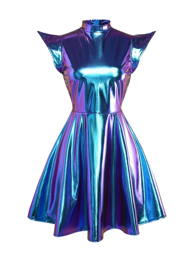 Doré Robe mini de soirée futuriste métallisée années 1980