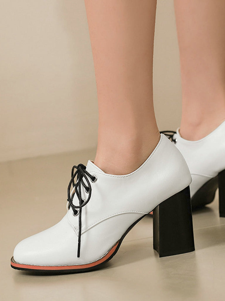 Chaussures En Cuir Vintage À Lacets Talon Épais