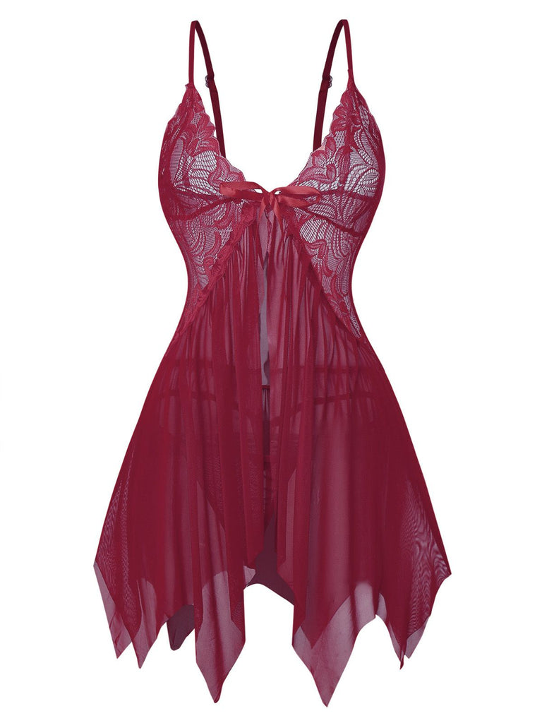 Ensemble de lingerie nuisette en dentelle et satin années 1980