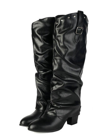 Bottes mi-mollet vintage à boucle cloutée noire