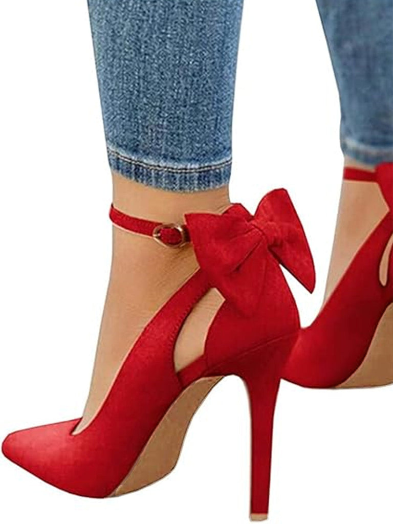 Chaussures Daim Nœud Bride Cheville Bout Pointu Talon Haut