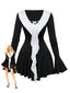 Robe péplum à volants noire et blanche années 1960