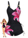 Tankini noirs à lacets uni à motif floral années 1950
