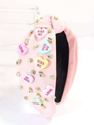 Bandeau à large bord en strass en forme de cœur