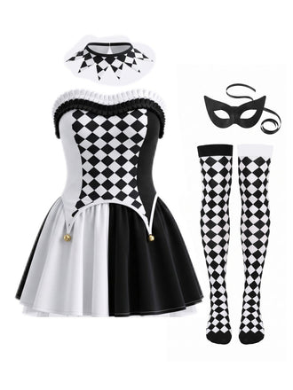 Robe corset noire et blanche de déguisement arlequin Années 1980 - 1