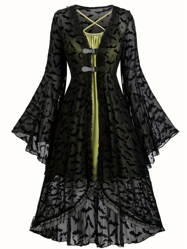 [Grande taille] 2PCS en maille noire style chauve-souris et robe verte des années 40