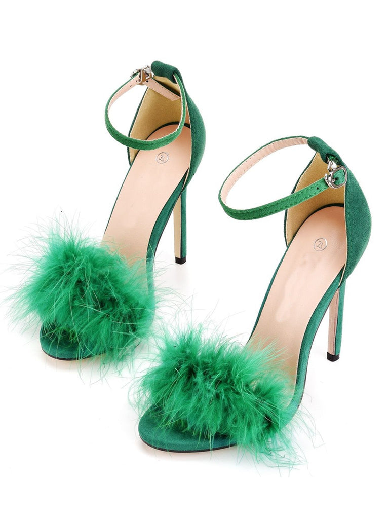 Escarpins à bride en daim et plumes