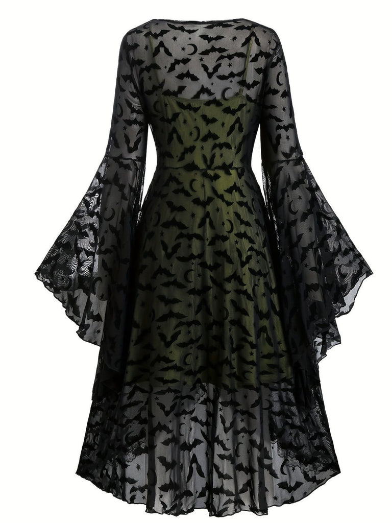 [Grande taille] 2PCS en maille noire style chauve-souris et robe verte des années 40