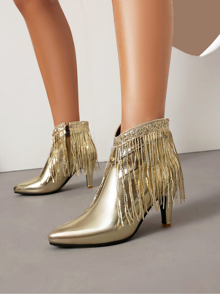 Bottines Chelsea à bout pointu et pompons métalliques