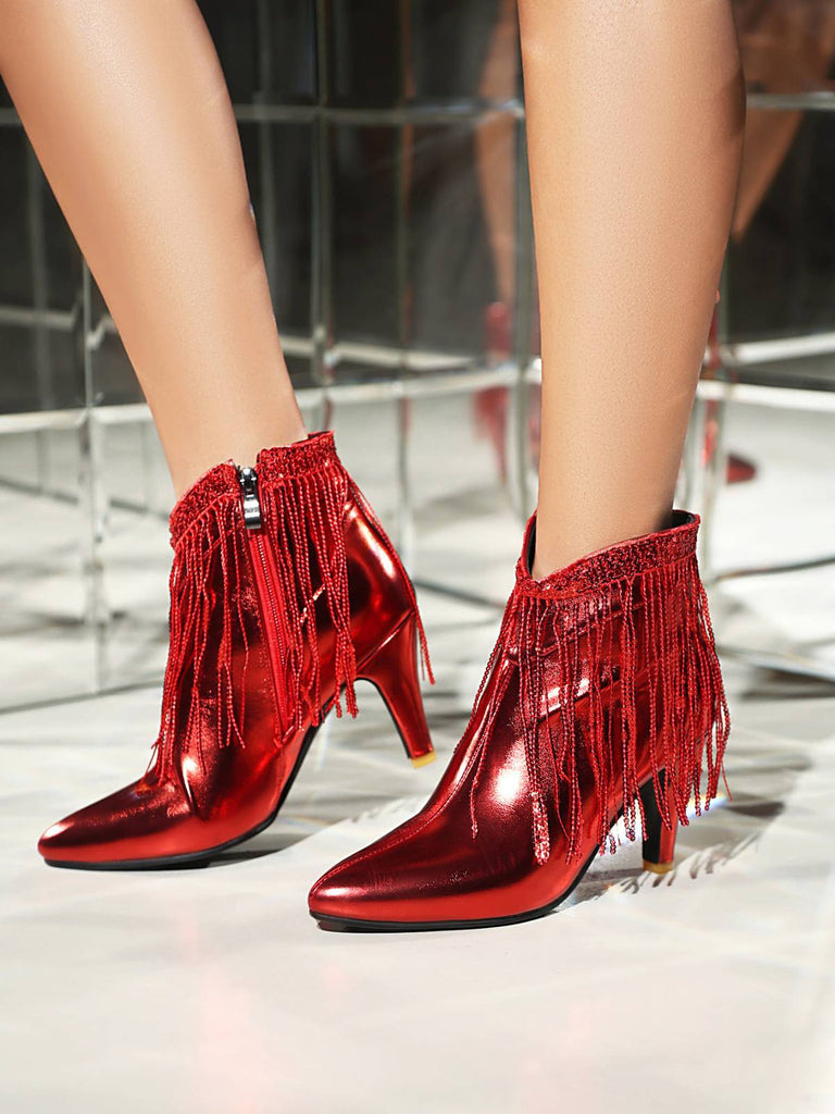 Bottines Chelsea à bout pointu et pompons métalliques