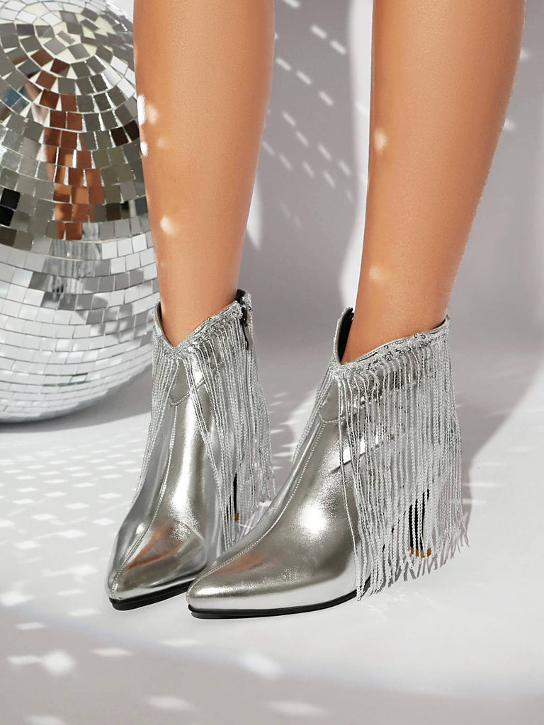 Bottines Chelsea à bout pointu et pompons métalliques