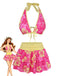 Bikini marron imprimé floral volanté années 1960