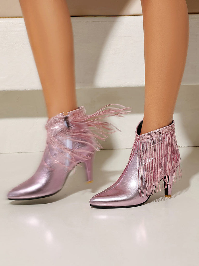 Bottines Chelsea à bout pointu et pompons métalliques