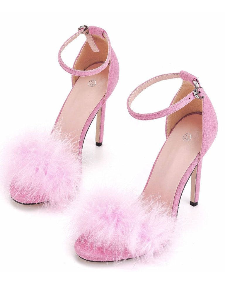 Escarpins à bride en daim et plumes