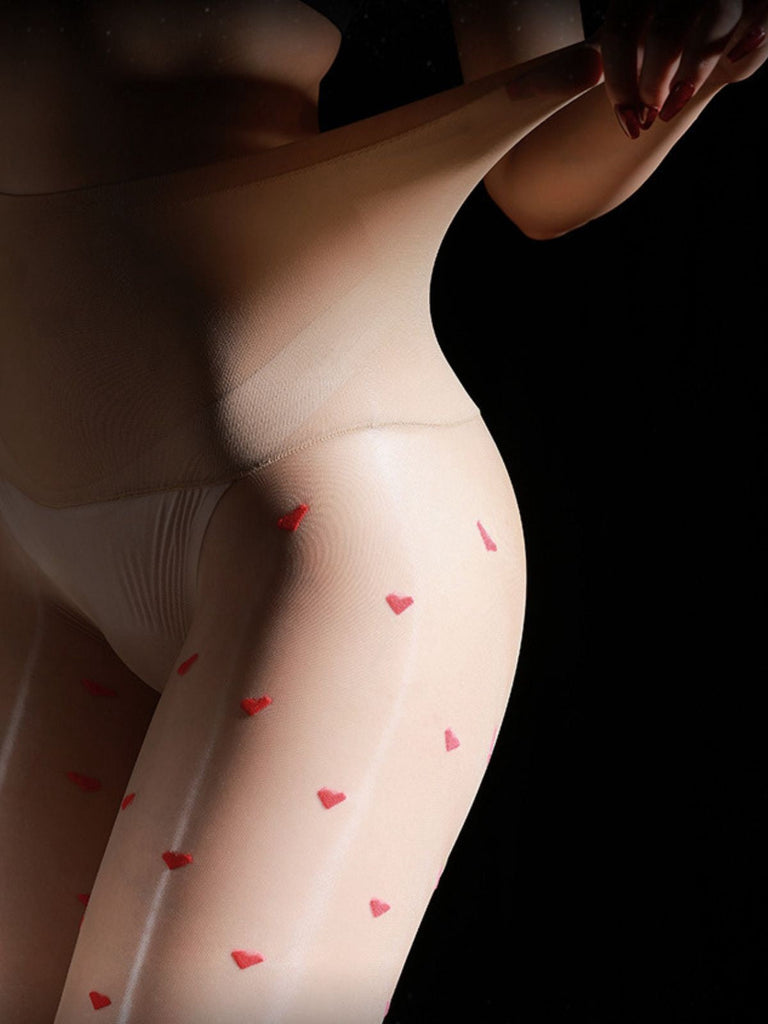Collants taille haute à pois cœur vintage