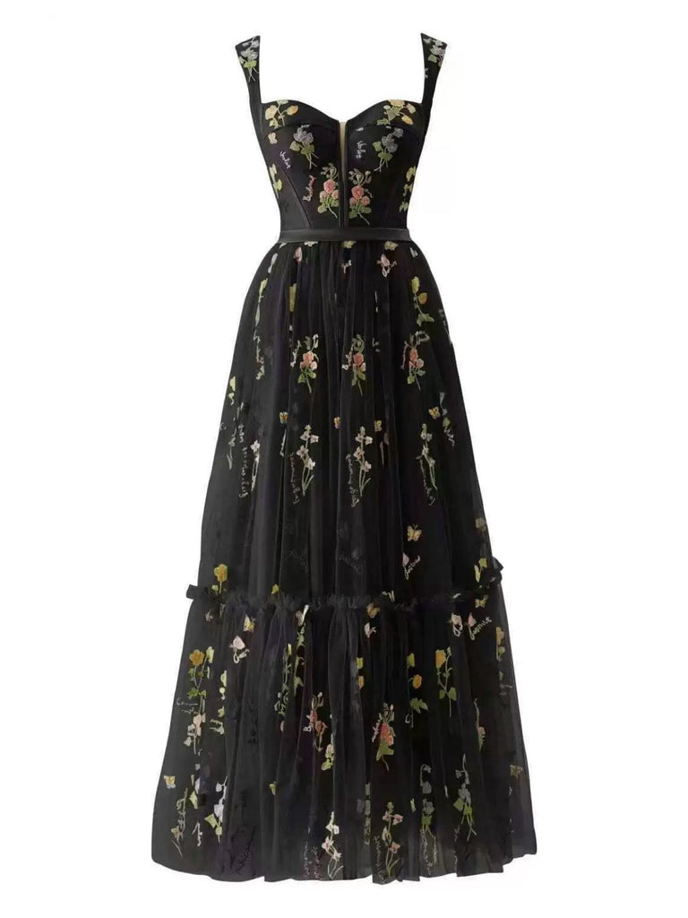 Robe en maille florale à lacets et baleines des années 1930