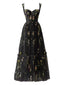 Robe maille florale lacets baleines noire 1930s