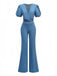 Combinaison bleue en denim à manches bouffantes années 1970