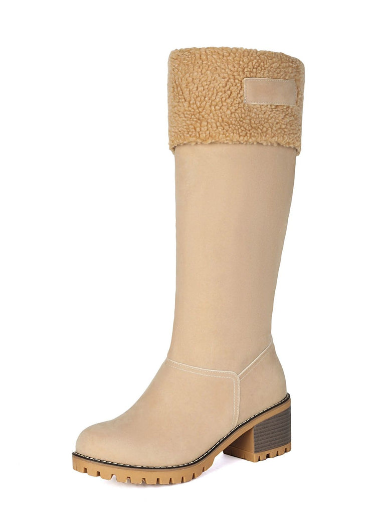 Bottes de neige d'hiver à talons carrés en faux daim