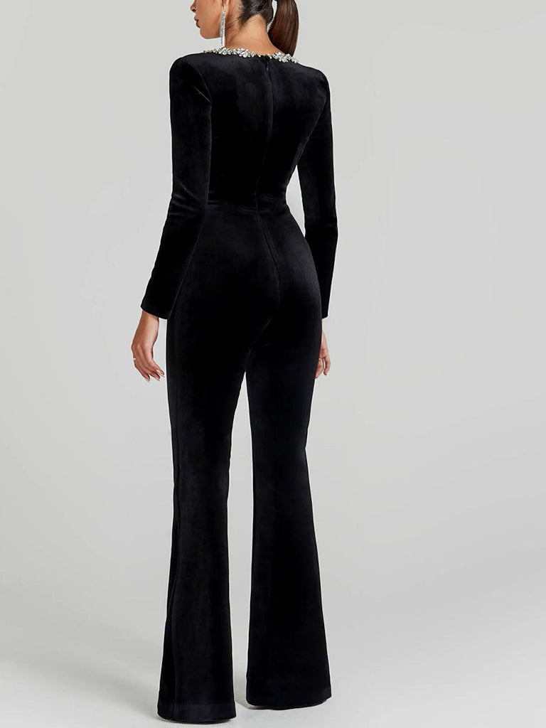 Combinaison en velours à fleurs col carré en losanges des années 1960