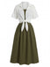 Ensemble 2 Pièces Robe Midi Smockée à Bretelles et Chemise Courte Années 50