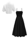 Ensemble 2 Pièces Robe Midi Smockée à Bretelles et Chemise Courte Années 50