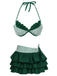 2PCS Ensemble bikini dos nu rayé rose et paréo à volants années 60